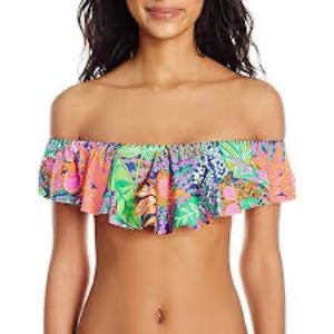 Trina Turk off-the-shoulder ruffle swim top (like new)